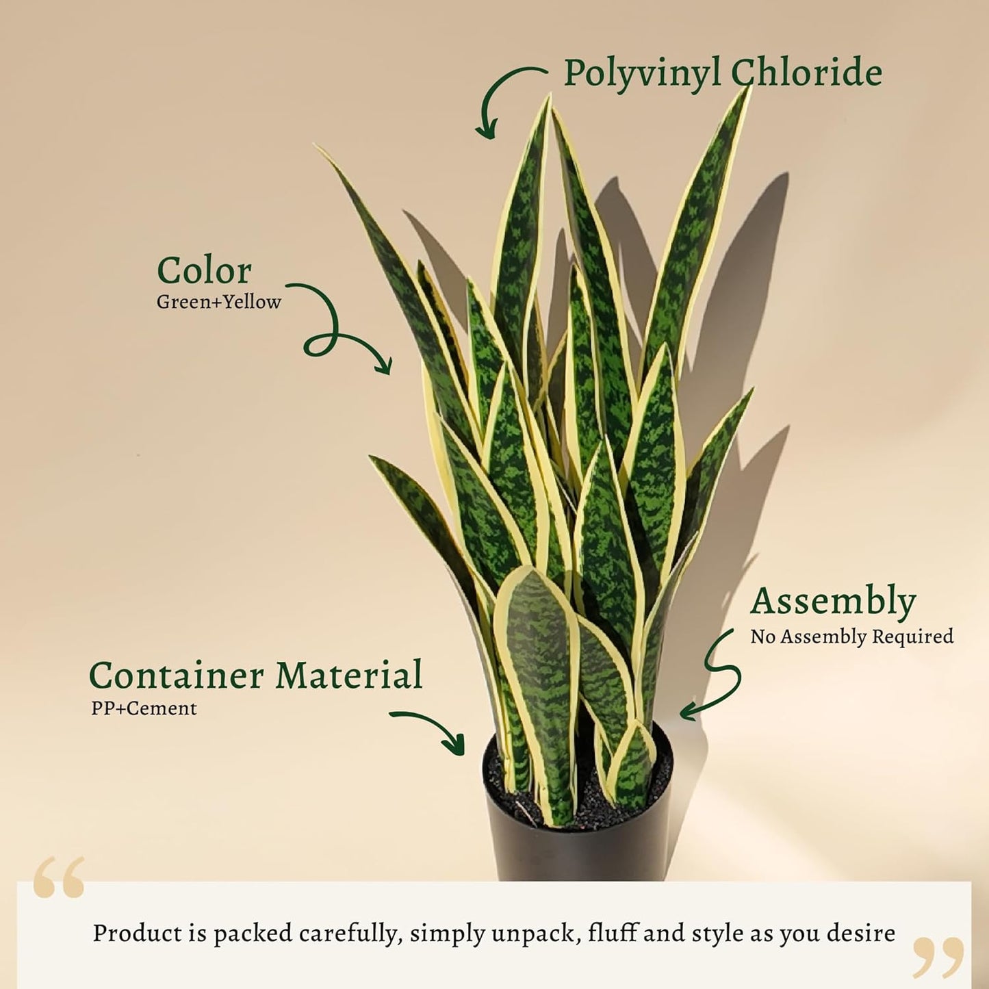 KOL 25.6’’ 2-Pack Artificial Snake Plant, Mother in Law Tongue Plants, 2ft Fake Sansevieria Indoor, 32 Realistic Leaves in Pot, Home Office Hotel Garden Corner Decor, Yellow