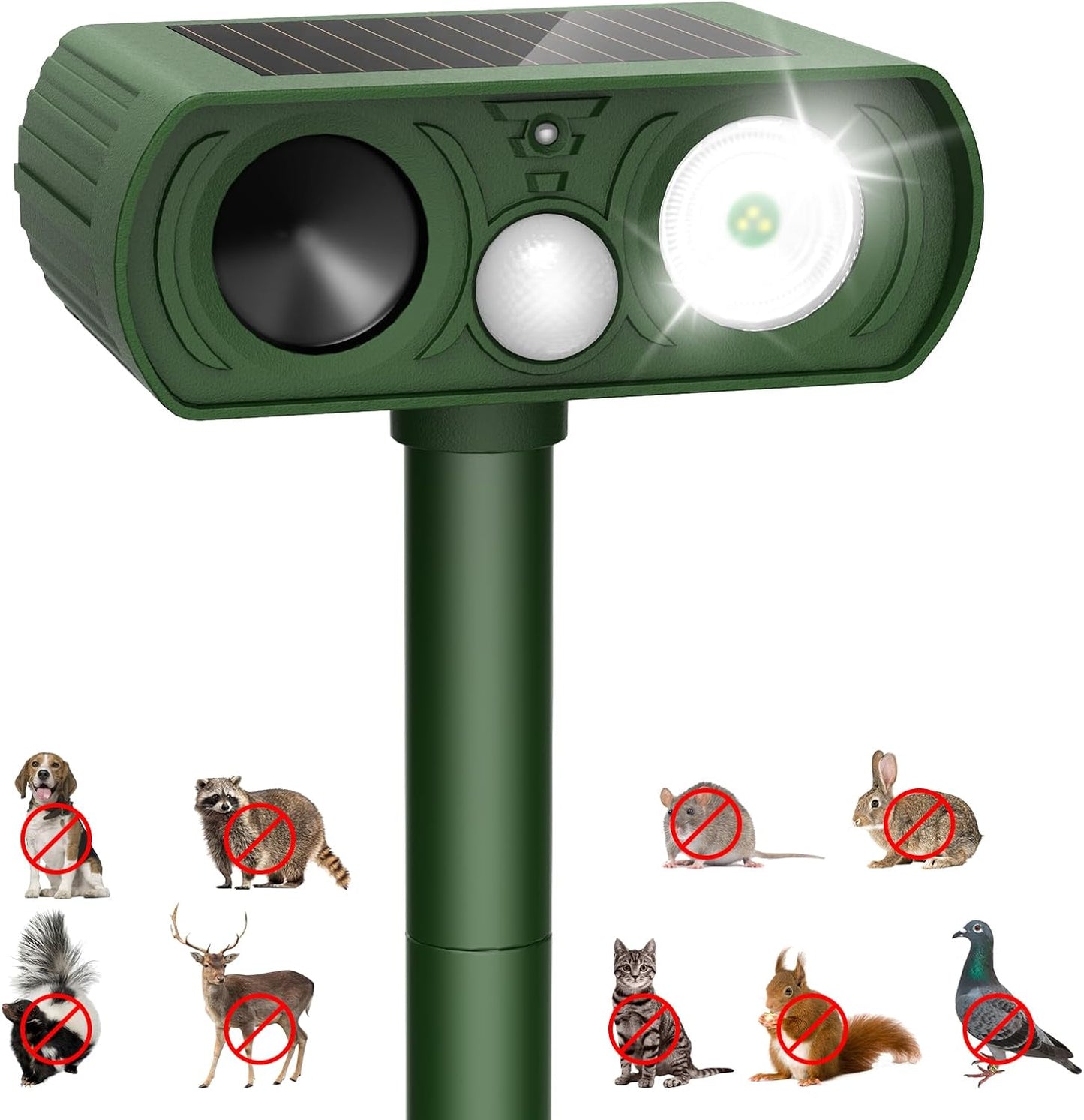 Upgraded Solar Ultrasonic Animal Repellent Outdoor, Deer Repellent Devices Motion Detection, Waterproof Cat Squirrel Skunk Raccoon Dog Bird Deterrent with Flash Lights for Yard Farm Garden Patio