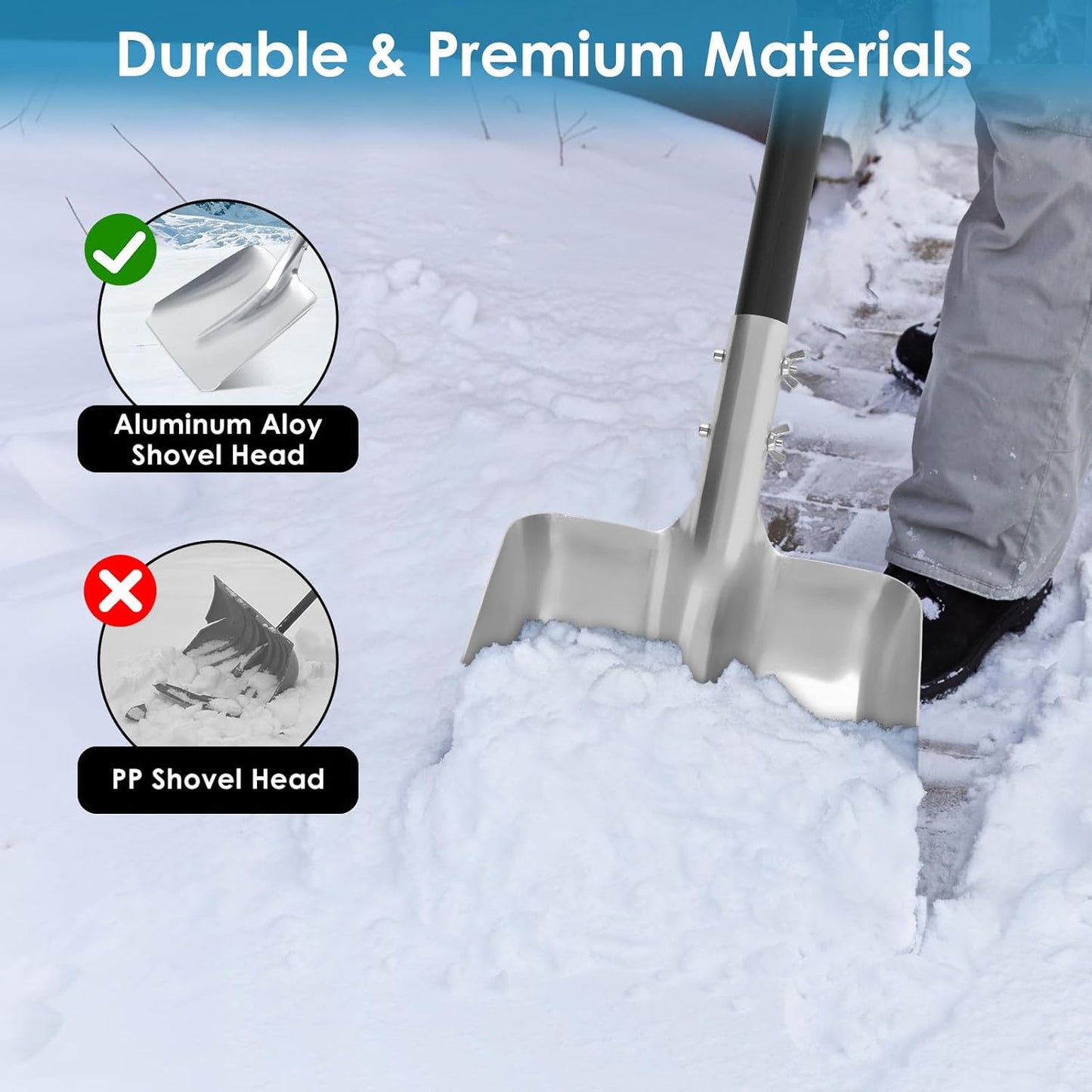 Aluminum Snow Shovel for Driveway – 40" Long Square Shovel with D Handle, Large Capacity Flat Shovel, Portable Snow Removal Tool for Home Garage Garden Camping Emergency, Orange