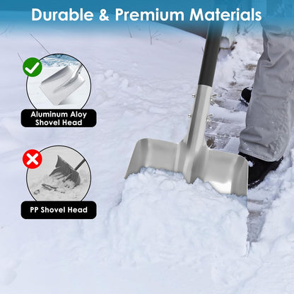 Aluminum Snow Shovel for Driveway – 40" Long Square Shovel with D Handle, Large Capacity Flat Shovel, Portable Snow Removal Tool for Home Garage Garden Camping Emergency, Orange