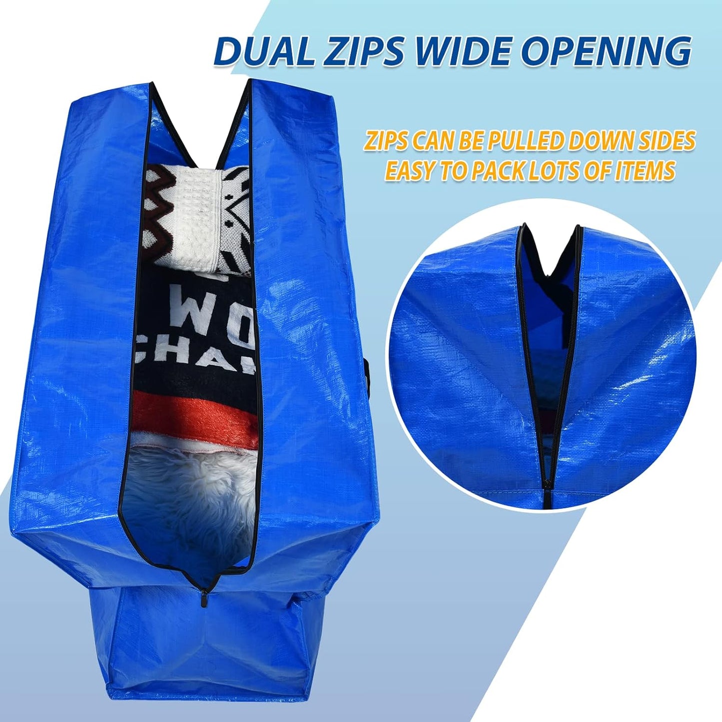57 Gallon Extra Large Storage Bags, XXL Jumbo Large Moving Bags Heavy Duty, Storage Totes Zippered Moving Boxes Supplies for College, Foldable Duffle Bag for Travel, Christmas Tree Bag, 42x23x13.5inch