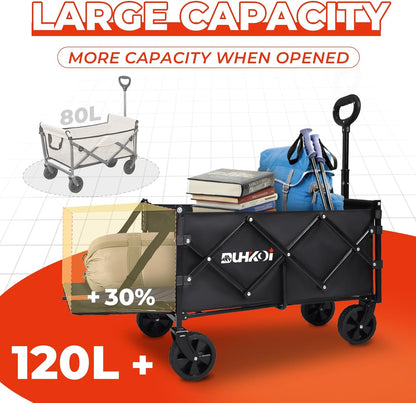 Collapsible Tailgate Wagon with Wheels, Compact Size Folding Utility Cart, 380LBS Capacity for Garden, Grocery, Beach, Camping – Portable Heavy Duty Cart