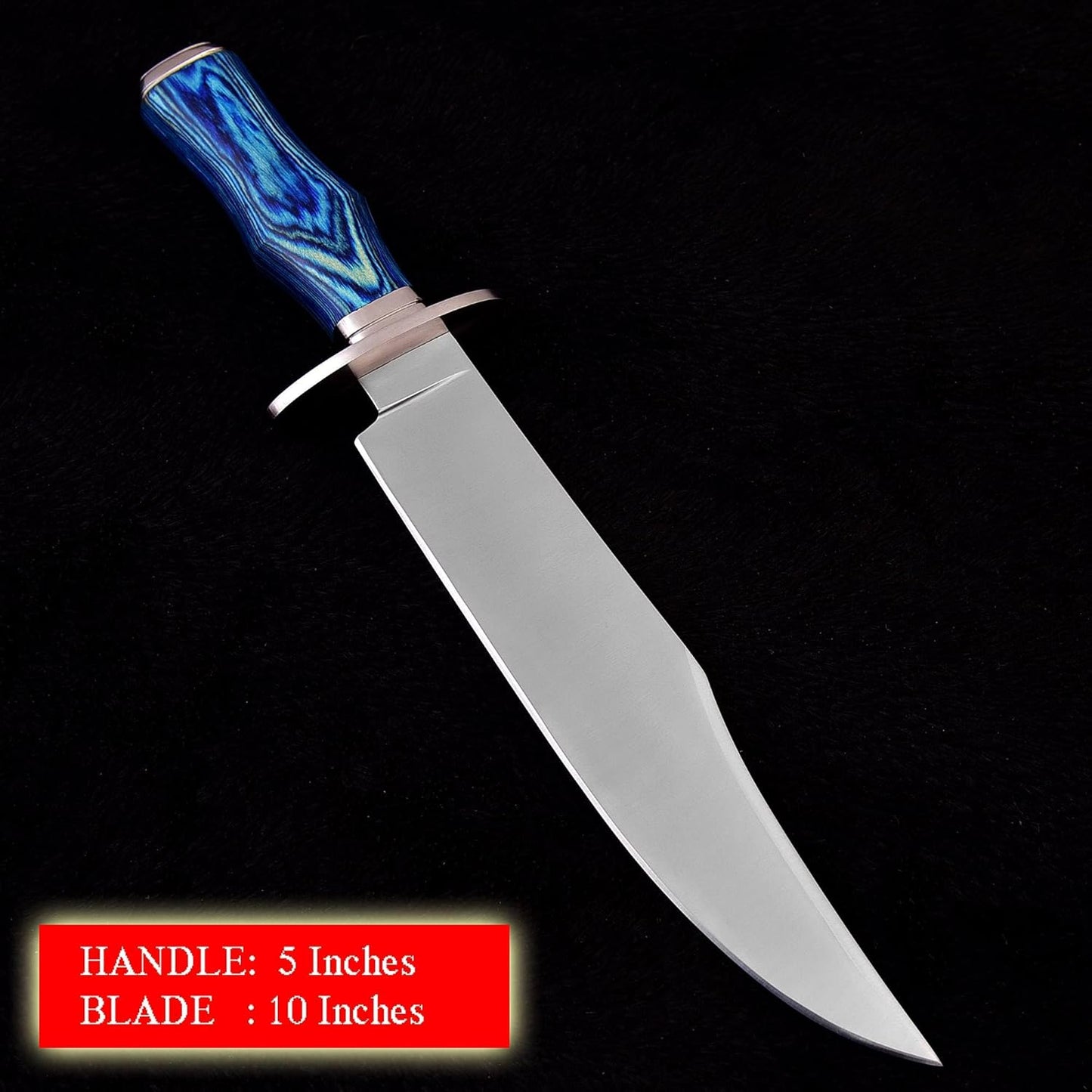 Survival Hunting Knife with Sheath, Handmade 15-inch Full Tang D2 Fixed Blade Tactical Bowie Knife for Camping, Outdoor, Bushcraft with Solid Engineered Wood Handle,Gift for BF/MEN (Blue)