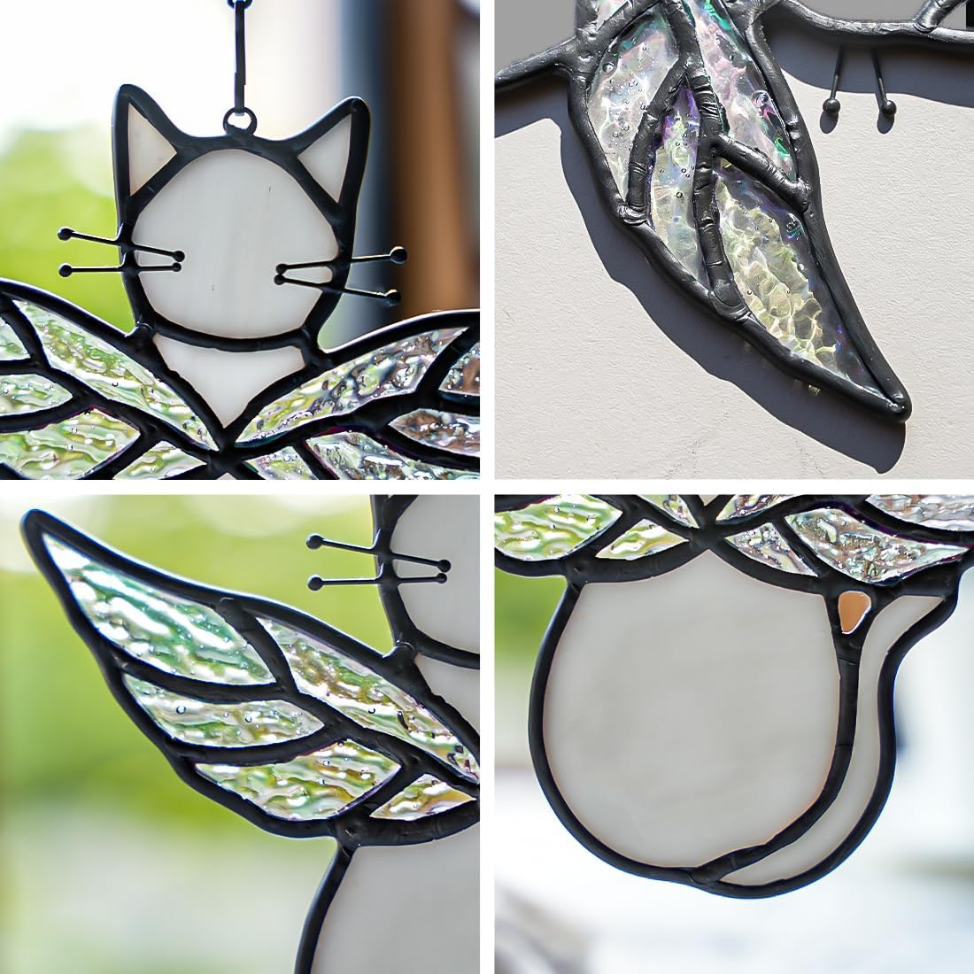 Gray Cats Gifts for Cats Lovers Suncatcher for Window,Angel Cat Memorial Gifts Stained Glass Window Hangings,Cat Loss Memorial Gifst for Women