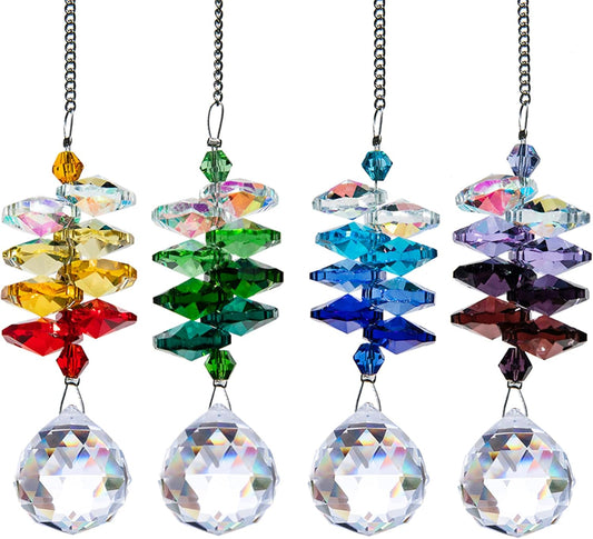HDCRYSTALGIFTS 4PCS Crystal Hanging Sun Catchers for Window Indoor Rainbow Maker Suncatchers Crystals Ball Prism Chakra Octagon Bead Decor for Home Garden
