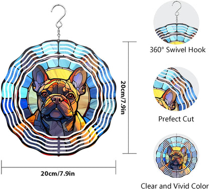 French Bulldog Wind Spinner Pet Dog Memorial Gifts 3D Aluminum Metal Kinetic Hanging Wind Sculpture Spinners for Yard and Garden Indoor Outdoor Window Garden Decoration 8 Inch (French Bulldog 1)