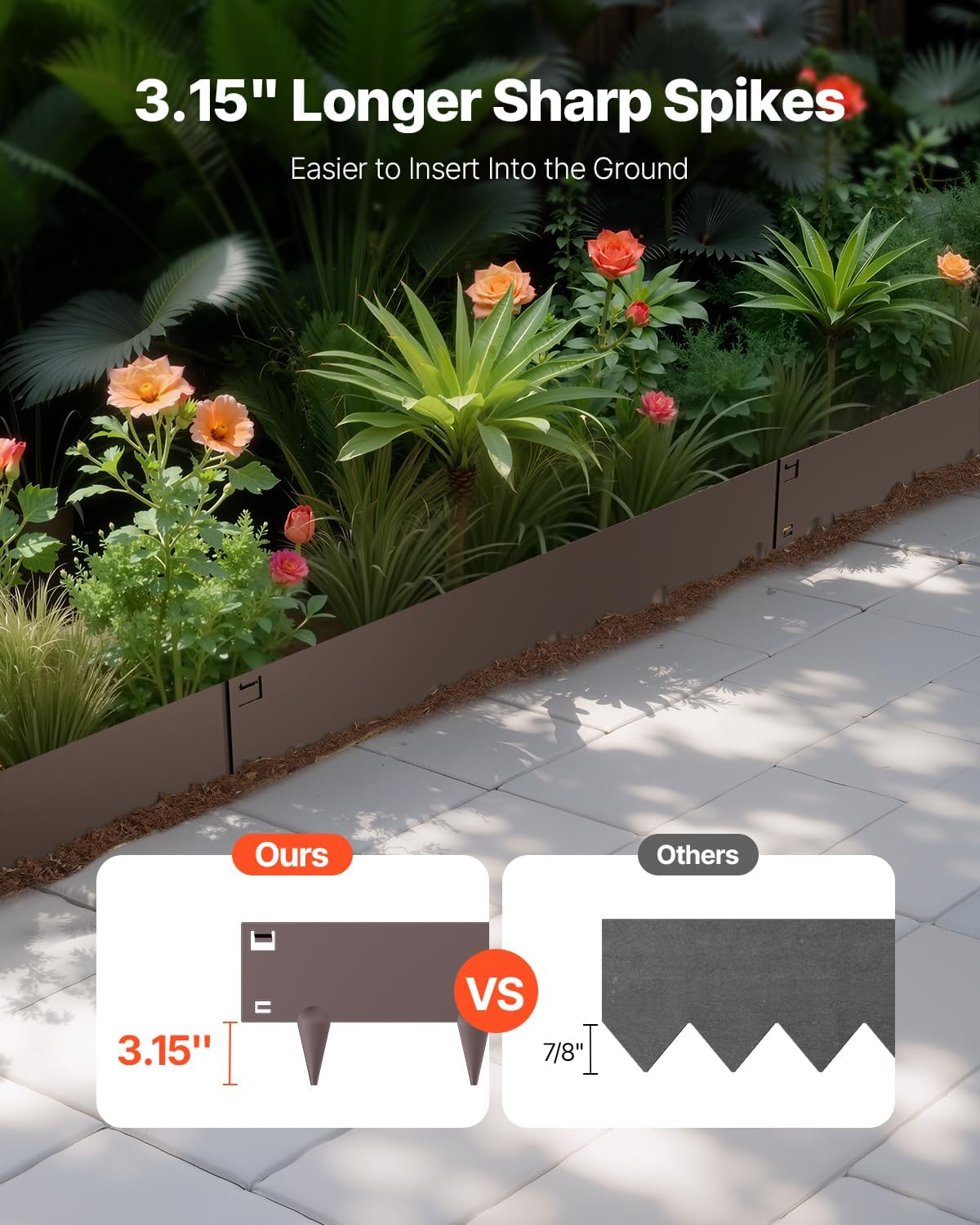 VEVOR Steel Landscape Edging, 5 Packs 39 x 5 in Rust-Resistant Metal Landscape Edging, Bendable Garden Edging Border, Heavy Duty Lawn Edging, Easy-to-Install, Flower Bed Yard Pathway Divider Brown