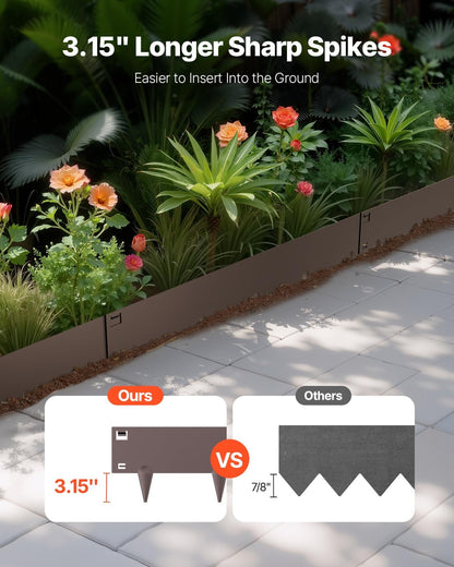 VEVOR Steel Landscape Edging, 5 Packs 39 x 5 in Rust-Resistant Metal Landscape Edging, Bendable Garden Edging Border, Heavy Duty Lawn Edging, Easy-to-Install, Flower Bed Yard Pathway Divider Brown