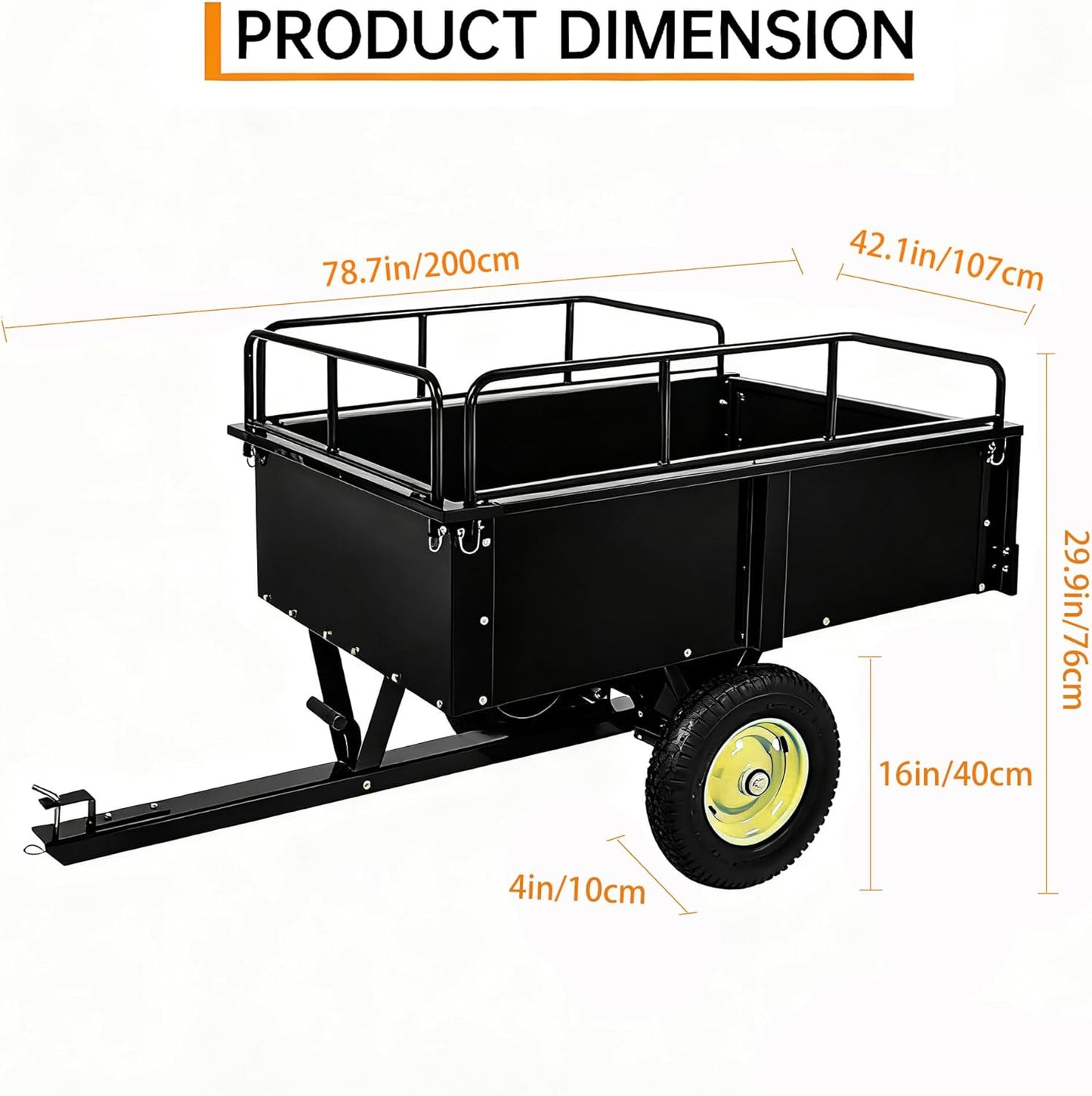 GarveeLife Utility Trailer, ATV Steel Garden Trailer, 750 Lbs 15 Cu.Ft. with Removable Sides, Pneumatic Tires and Quick Dump Pull Back, Heavy Duty Lawn Mower Trailers for Lawn Mowers, Tractors, Farm
