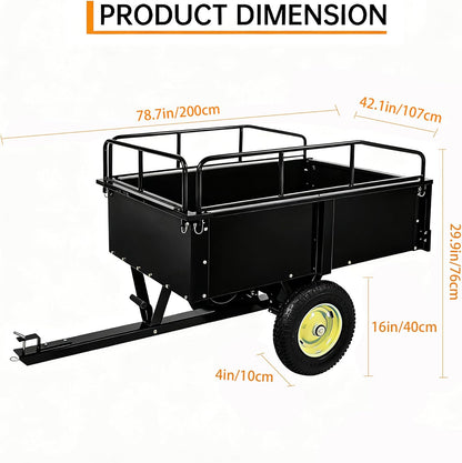 GarveeLife Utility Trailer, ATV Steel Garden Trailer, 750 Lbs 15 Cu.Ft. with Removable Sides, Pneumatic Tires and Quick Dump Pull Back, Heavy Duty Lawn Mower Trailers for Lawn Mowers, Tractors, Farm