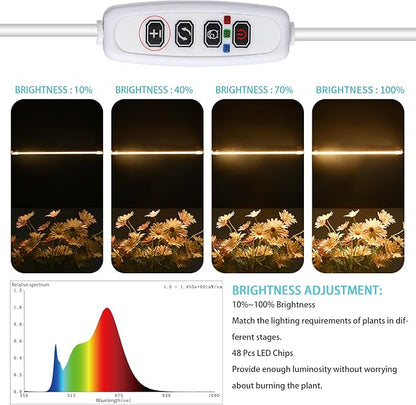 LED Grow Light Strips for Indoor Plants Full Spectrum 3500K, 96 LEDs Plant Light Bar with 3/9/12H Timer, 10 Dimmable Levels for Seedling Succulent and Shelf, 13 Inches, 1 Head 2 Pack