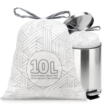 OKKEAI 3 Gallon Drawstring Trash Bags, White Small Bathroom Garbage Bags – 90 Count Tear-Free, Heavy Duty Printed Liners, Leak-Proof White Trash Bag for Kitchen, Office, Multipurpose Use