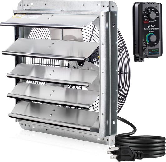 iLIVING 18" Wall Mounted Shutter Exhaust Fan, Automatic Shutter, with Thermostat and Variable Speed