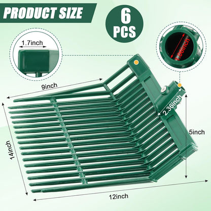 WILLBOND 6 Pcs Manure Fork Head 18 Tines Pitch Fork Head with Screws and Nuts Durable Stable ABS Plastic Replacement Pitchforks for Gardening Horse Stall Picking up Manure Grass Hay Olive