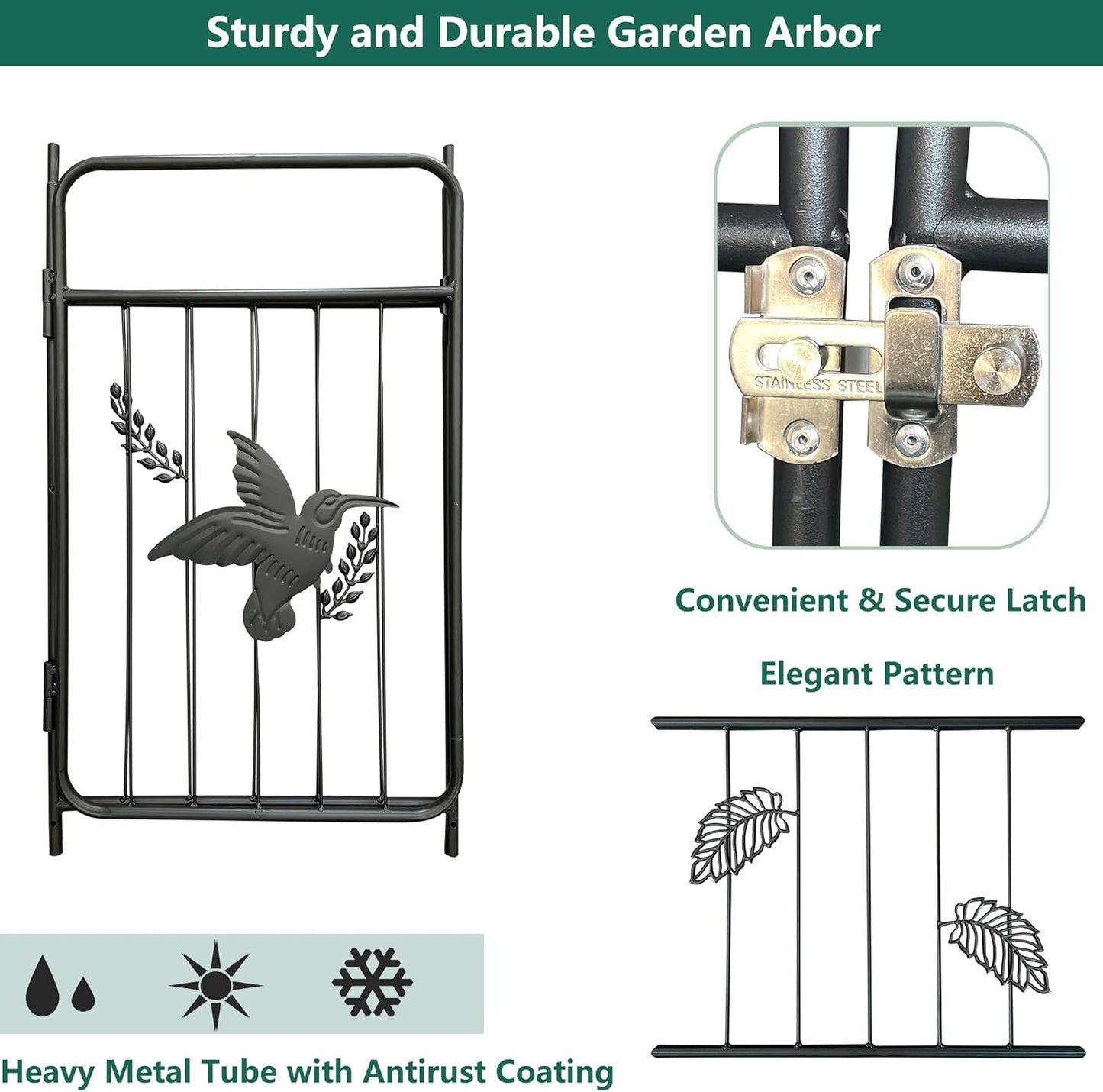Metal Garden Arbor Arch with Gate and Plant Box, 86.6" H Garden Trellis Wedding Arch Party Decoration for Outdoor Lawn Climbing Plants Support Roses Vines (Bird)