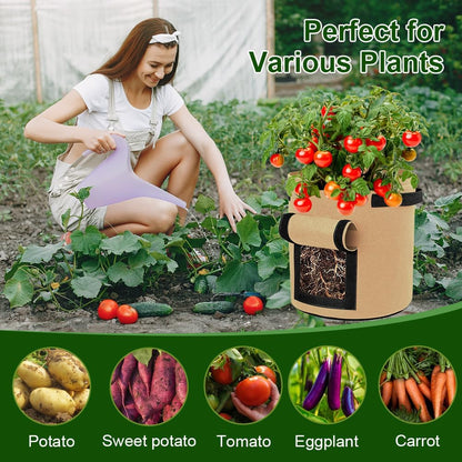 9 Pack 15 Gallon Potato Growing Bags, Colorful Garden Planting Bag with Handle and Harvest Window, Nonwoven Aeration Fabric Growing Bags with Flap for Tomatoes, Vegetables, and Fruits