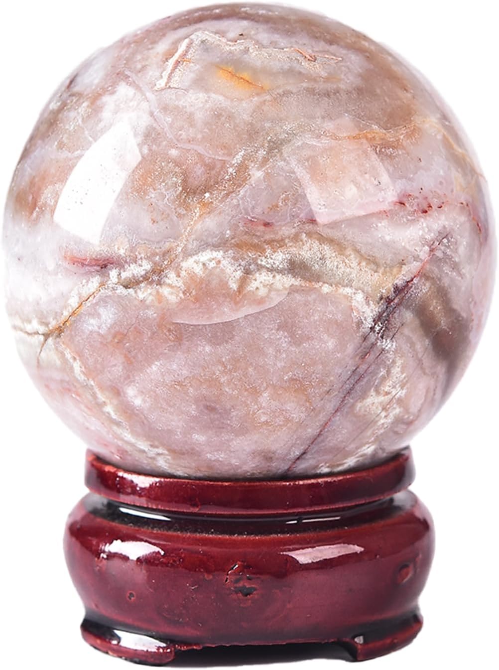 JIC Gem Striped Agate Crystal Ball with Wooden Stand Healing Crystal Sphere Ball for Feng Shui Decor Spiritual Gifts 60-70mm