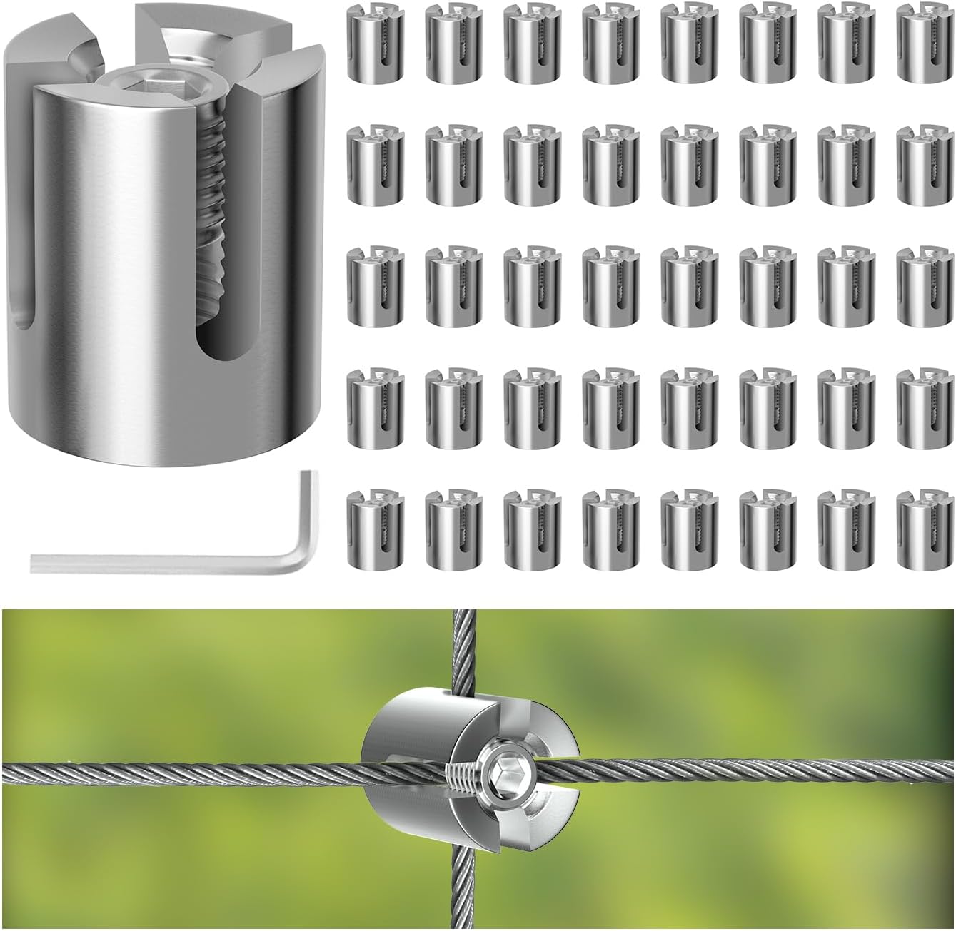 40 Pack Wall Trellis Wire Clamps & Cross Cable Clamps, T316 Stainless Steel Heavy Duty (0.5" OD) for 1/8" Rope, No Drilling Wire Trellis Kit for Outdoor Climbing Plants & Fence