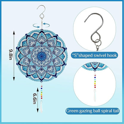 Wind Spinners Outdoor with Crystal Tail, Marzovitra Stainless Steel 3D Kinetic 10 Inch Garden Decor for Patio, Home or Yard Decorations Outdoor Hanging Yard Art, Metal Wind Sculpture (Bohemian)