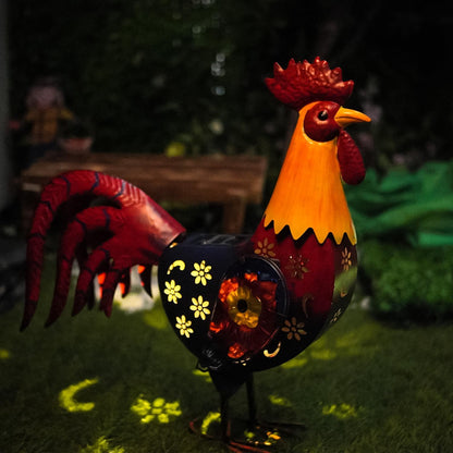 LIFFY Metal Chicken Yard Art,18" Solar Rooster Garden Statues Outdoor,Farm Animal Lawn Decorations Outside,Unique Gift for Home Decor & Rooster Lovers