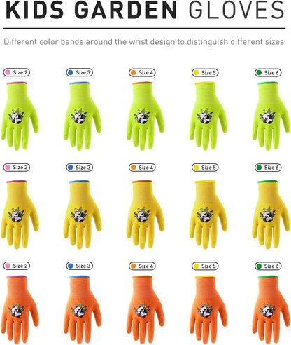HANDLANDY 2 Pairs Kids Gardening Gloves, Toddler Children Garden Yard Work Outdoor Playing Gloves, Rubber Coating, for Girls Boys Youth (Size XL, Orange)