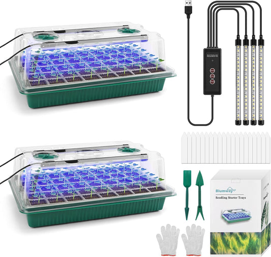 BlumWay Seed Starter Tray with Grow Light,2 Pack 80 Cells Seedling Tray Kit with Humidity