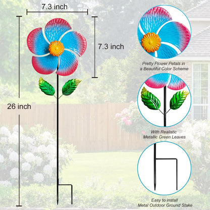 Garden Wind Spinners & Metal Wind Sculptures - Outdoor Windmill Decor with Vibrant Red & Blue, Yard Art for Patio Lawn Garden Ornament, Dynamic Wind Spinner Sculpture for Landscape 1Pack
