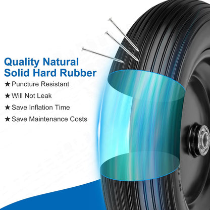 4.00-6 Flat Free Wheelbarrow Tires and Wheels, 13 Inch Wheelbarrow Tires with 5/8" or 3/4" Bearings, 1.75'' Centered Hub Hand Truck Solid Wheels Replacement for Hand Trucks, Dolly Trolleies, 2 PCS