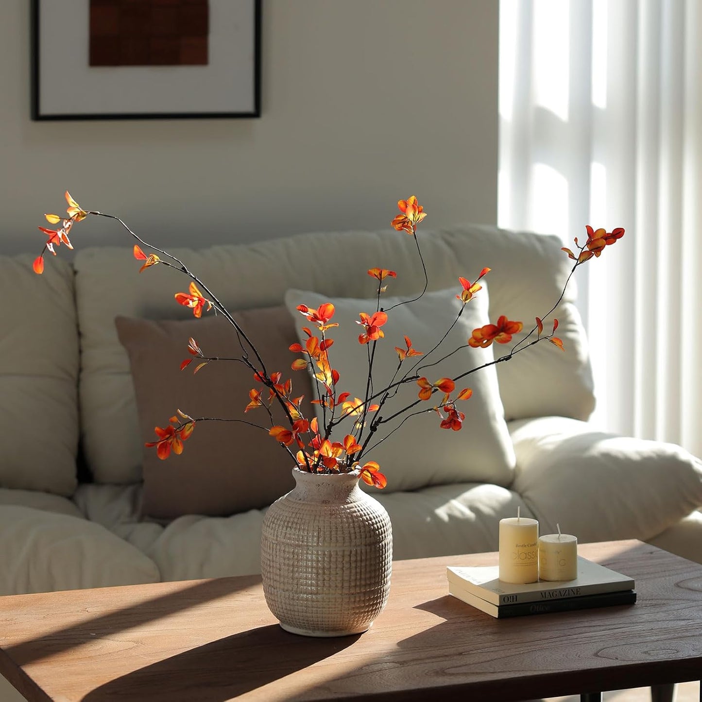 mizii Fall Decor 5pcs Artificial Greenery Stems 38in Realistic Faux Ficus Branches Long Stem with Leaves Fake Plants Branches Fall Decoration for Vase Table Centerpieces Home Indoor Decor (Fall)