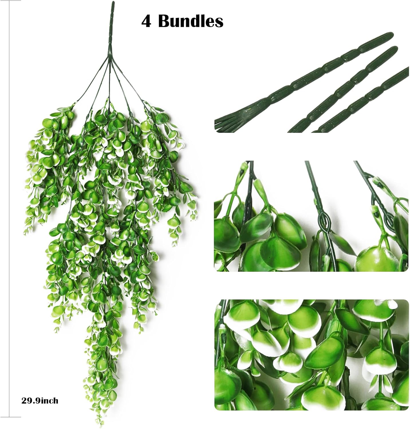 RECUTMS 4 Pack Artificial Plants Hanging Faux Eucalyptus Leaf Greenery Fake Plant for Wall House Room Patio Indoor Outdoor Home Shelf Office Decor (White)