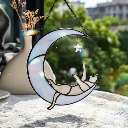 Colorful Crystal Star Grey Cat Decor,Stained Glass Suncatcher for Window Hanging,Birthday Gifts for Cat Lovers Suncatcher Indoor Window, for Women