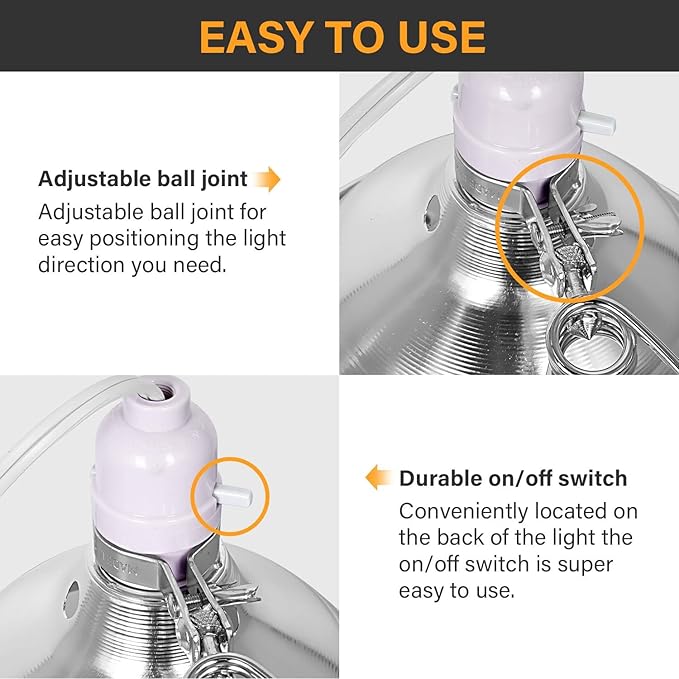 Simple Deluxe Clamp Lamp Light 150 Watt with 8.5 Inch Aluminum Reflector (no Bulb Included), 6 Feet Cord, 1 Pack, White