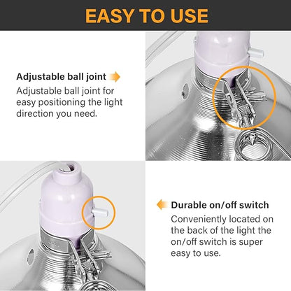 Simple Deluxe Clamp Lamp Light 150 Watt with 8.5 Inch Aluminum Reflector (no Bulb Included), 6 Feet Cord, 1 Pack, White