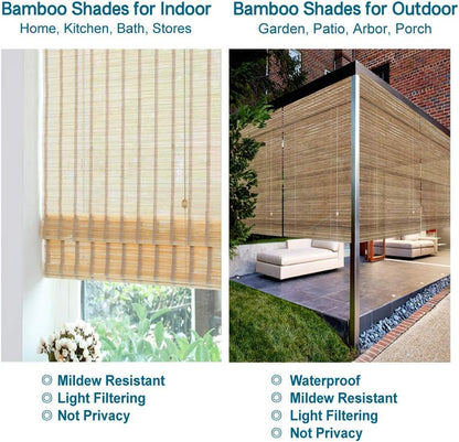 LETAU Wood Window Roman Shades, Bamboo Light Filtering Window Blinds for Indoor Home, Office, Kitchen, Pattern 6
