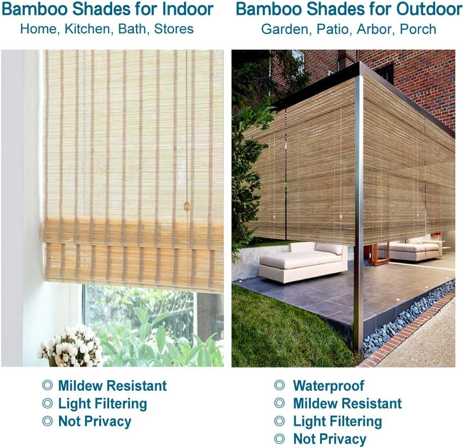LETAU Wood Window Roman Shades, Bamboo Light Filtering Window Blinds for Indoor Home, Office, Kitchen, Pattern 7