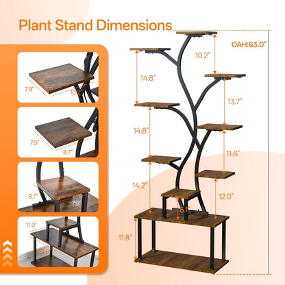 Bstrip 63 Inch Plant Stand with Grow Light, 10-Tier Plant Shelf for Indoor Plants, Decor Tree Shaped Flower Stand for Home, Corner & Patio
