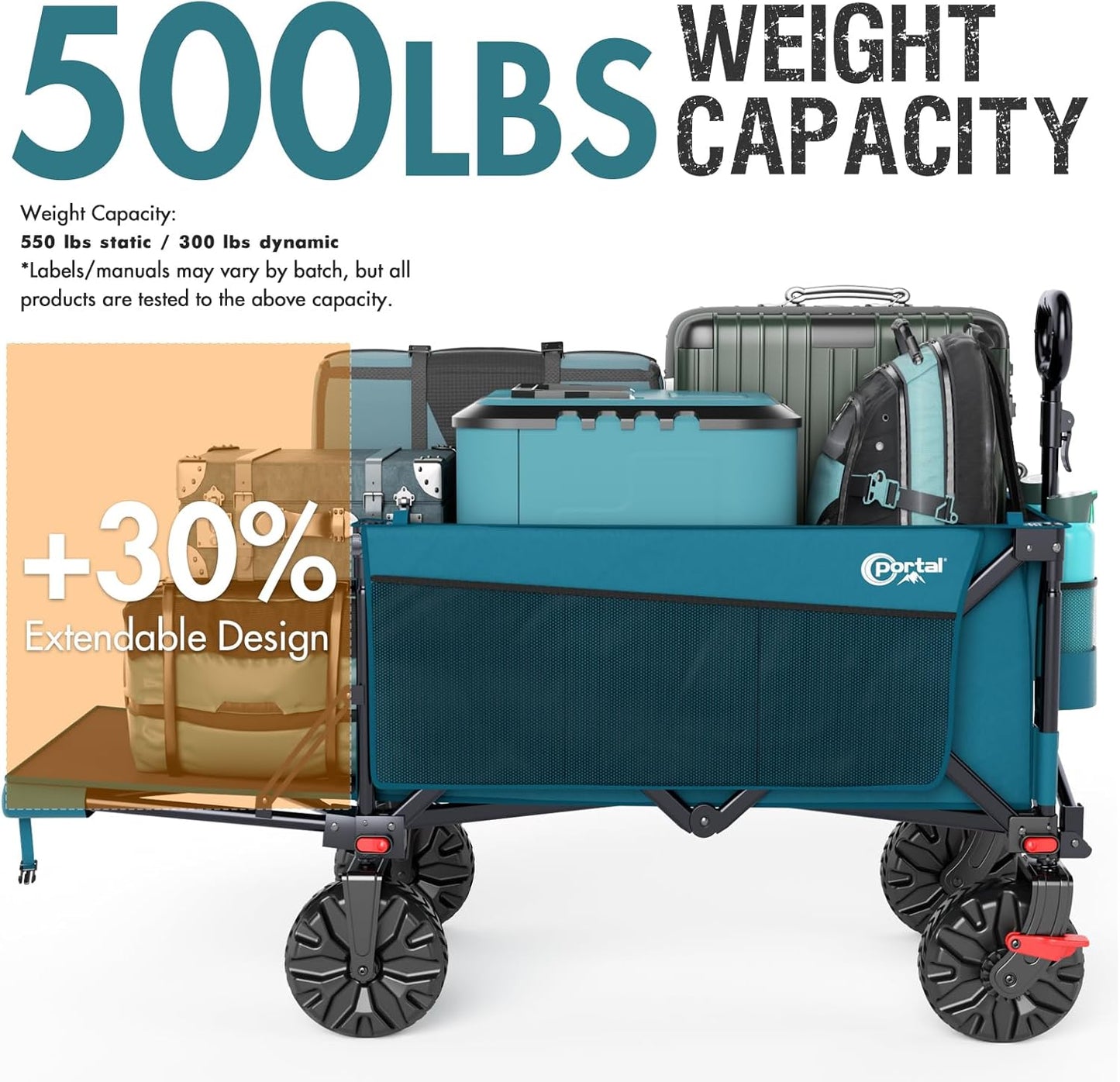 Portal 300L Large Wagons Carts Foldable with Tailgate, 550LB Heavy-Duty Collapsible Beach Wagon with All-Terrain Wheels, Oversized Folding Wagon for Camping, Sports, and Pets