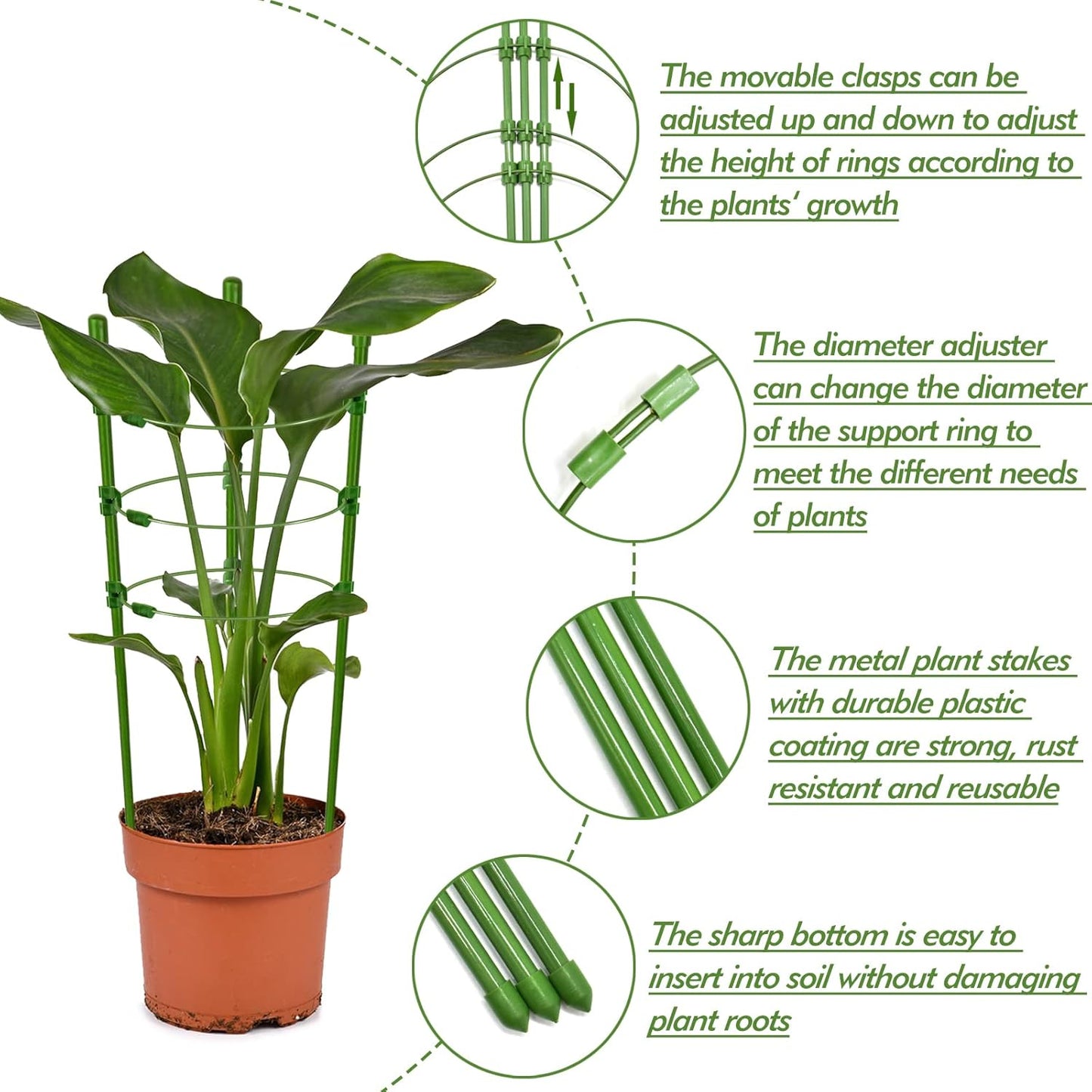 Halatool 4 Packs Tomato Cage Plant Support Cages for Garden 18 inches Adjustable Tomato Cage Cucumber Trellis Plant Support Stakes with 10 Pcs Plant Clips for Climbing Plants, Potted Plants