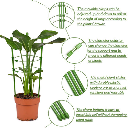 Halatool 4 Packs Tomato Cage Plant Support Cages for Garden 18 inches Adjustable Tomato Cage Cucumber Trellis Plant Support Stakes with 10 Pcs Plant Clips for Climbing Plants, Potted Plants