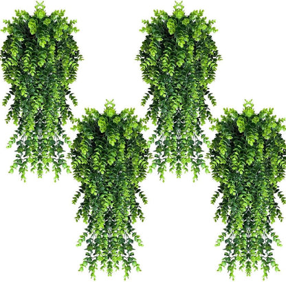 4 Pack Artificial Eucalyptus Leaf Rattan Fake Hanging Plant Faux Greenary Vine Outdoor UV Resistant Plastic Plants for Wedding Party Home Decor