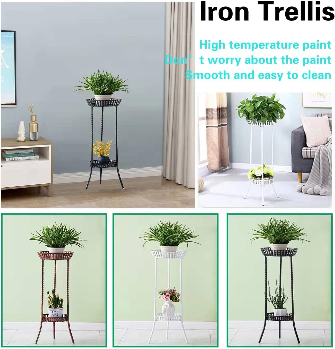 YANMENG Metal Iron High Plant Stand Indoor Outdoor, Sturdy Planter Stand, Corner Display Shelf, Weight Capacity 50 lbs(32in, Black)