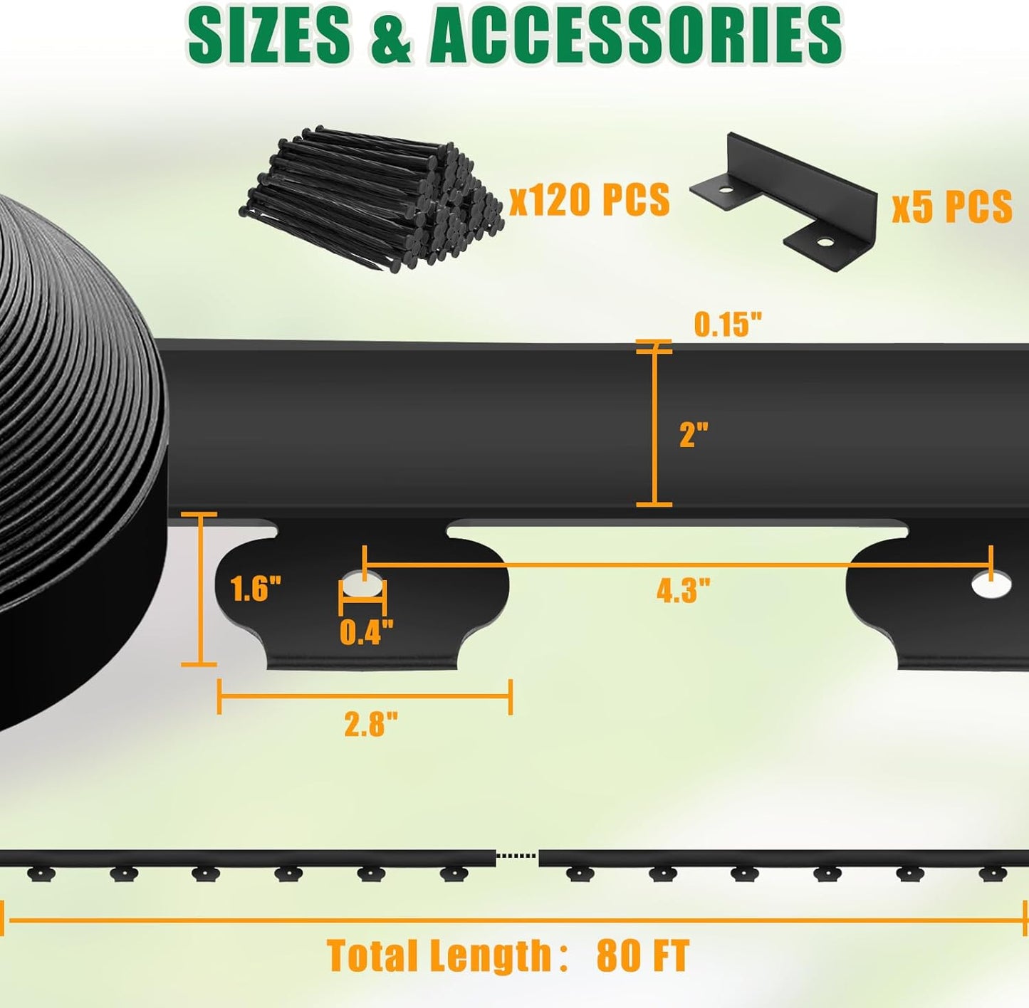 Landscape Edging - 2” x 80’ Garden Edging Border with 90 Stakes, 0.15" Thick No Dig Lawn Edging for Landscaping for Garden Bed, Yard, Flower Bed Border Edging with Connector for Outdoor
