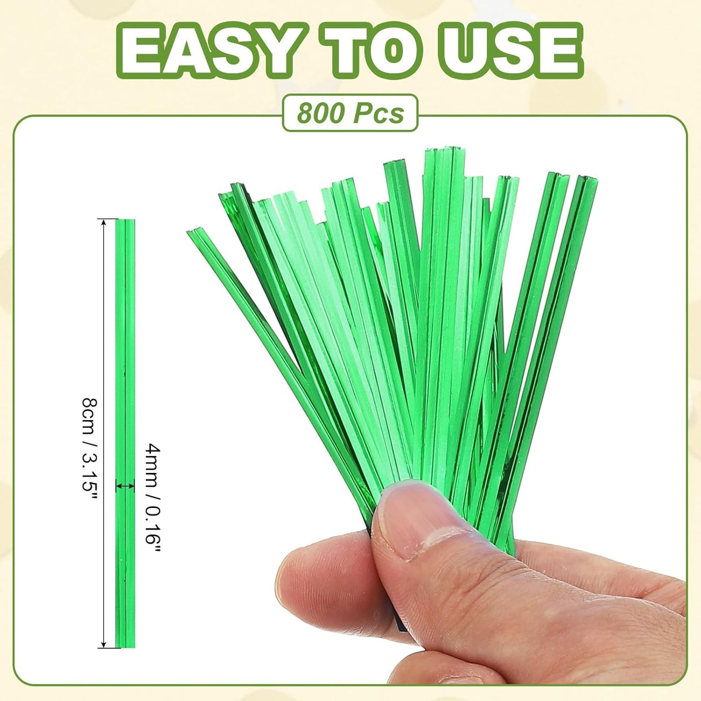 PATIKIL Bag Twist Ties 3 Inch, 800 Pcs Metallic Bread Ties for Treat Plastic Bags Gift Wrapping Candy Coffee Bag Plant Party Cake Favor, Green