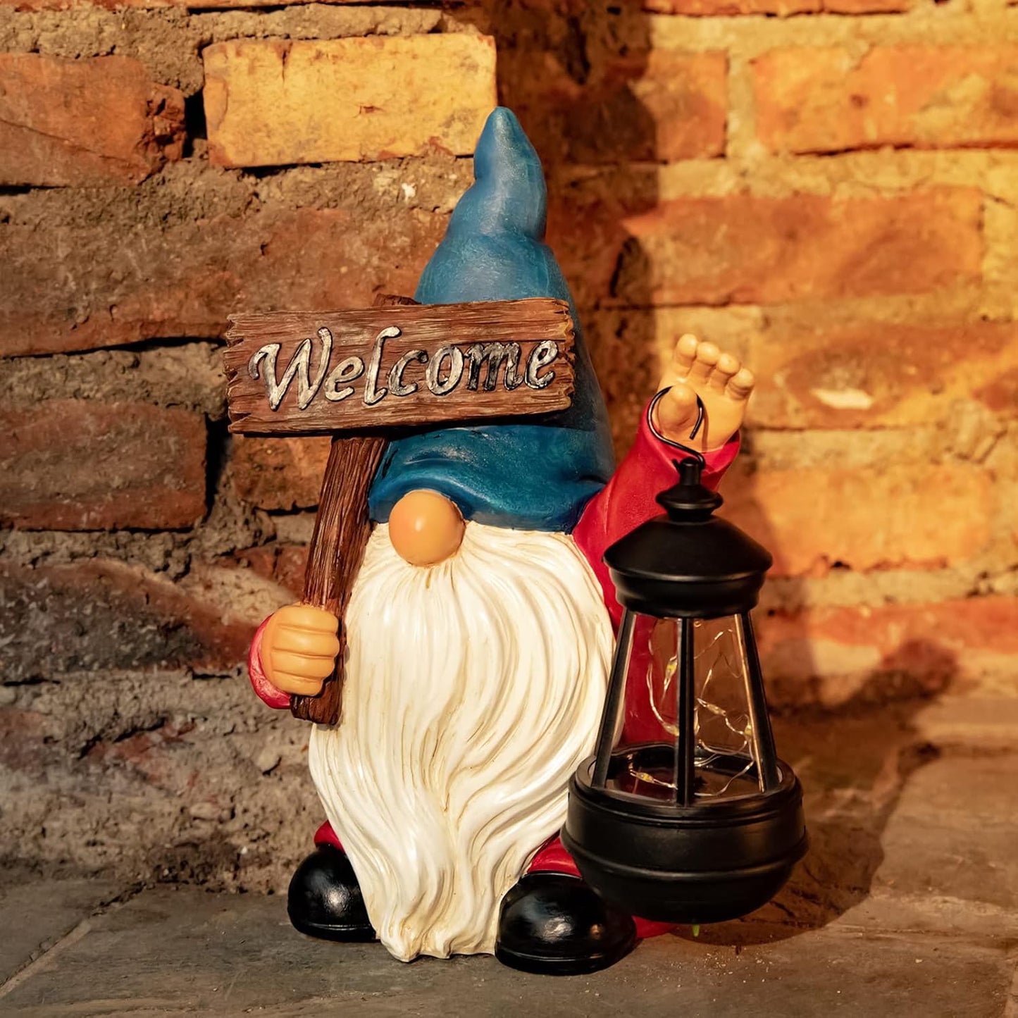 Garden Gnome Outdoor Decoration Solar Gnomes Statue with Lantern LED Lights,Terrace Courtyard Lawn Patio Porch Fall Decoration Halloween Christmas Housewarming Gift for Mom Women, Gnome Blue