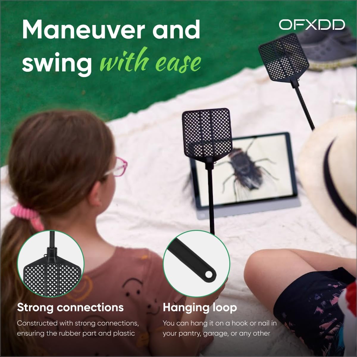 Rubber Fly Swatter, Long Fly Swatter Pack, Fly Swatter Heavy Duty, All Black Colors (3 Pack)