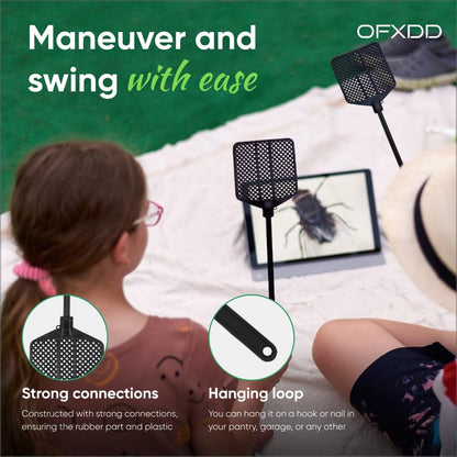 Rubber Fly Swatter, Long Fly Swatter Pack, Fly Swatter Heavy Duty, All Black Colors (3 Pack)