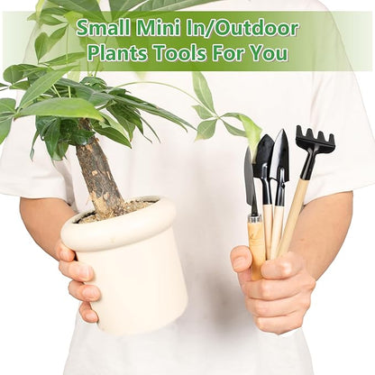 Small Garden Tools 6 Pcs Mini Miniature Shovel Indoor Succulent Home Tiny Gardening Kit Plant Potted Repotting Flower Wood Handle Care Transplant Accessories Potted Houseplant