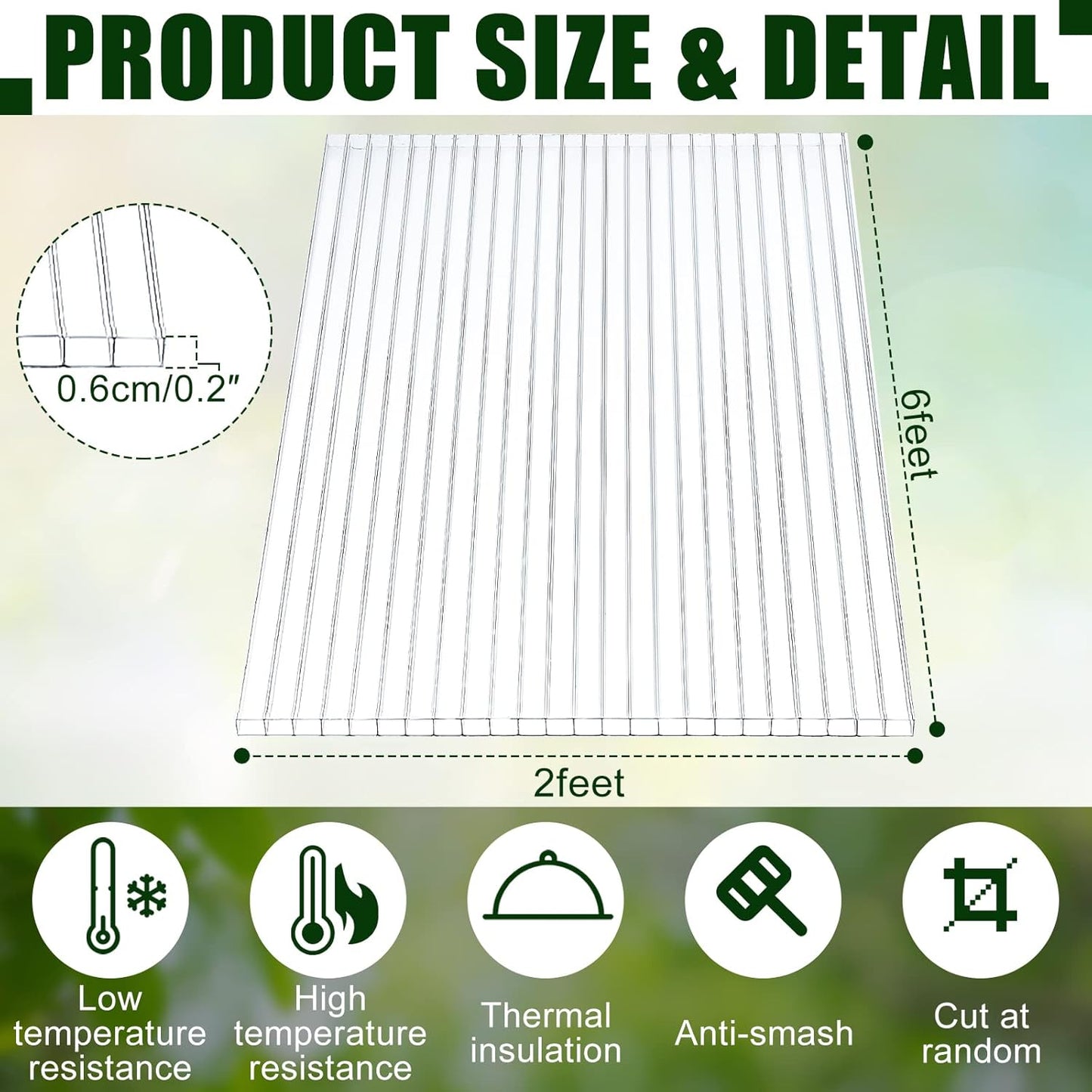 Tatuo 6 Pack 6' X 2' X 0.24'' Polycarbonate Greenhouse Panels Polycarbonate Sheets Twin-Wall Roof Panels Waterproof UV Protected Clear Corrugated Plastic Roofing for Greenhouse Replacement