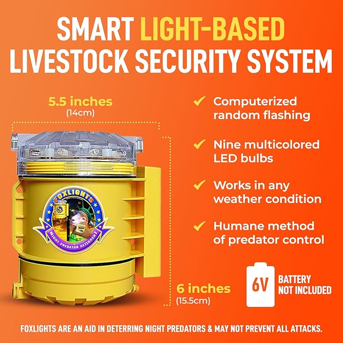 Foxlights Non-Solar Predator Deterrent Light – LED Night Guard Repeller for Chicken Coops, Poultry, Livestock, Gardens & Farms – Wildlife Control Against Foxes, Coyotes, Raccoons, Skunks & Bears