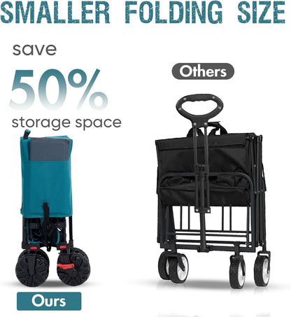 Portal Collapsible Large Double Decker Wagon with Brakes, 660lb Foldable Heavy Duty Utility Wagon Cart, 400L All-Terrain Big Wheels & 54" Extra Long Extender for Sports, Camping & Outdoor Use